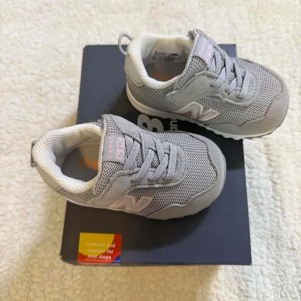 New Balance 515 New-B Hook and Loop Infant Sneakers Grey Pink Size 3
